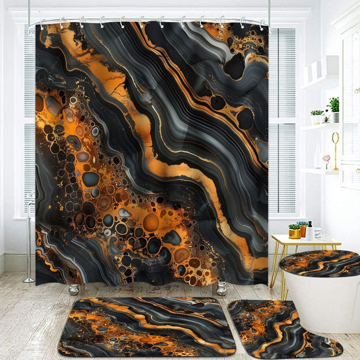4 Pcs Colorful Gaming Shower Curtain Set for Boys Bathroom Decor Watercolor Gamepad Controller Bath Curtain with Anti-Slip Mat Kids Graffiti Game Shower 70.8x70.8in