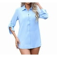 thumbnail image 3 of Womens Stretch Button Down Long Sleeve Shirt Soft Basic Wrinkle Free Work Business Formal Casual Blouse Blue M, 3 of 10