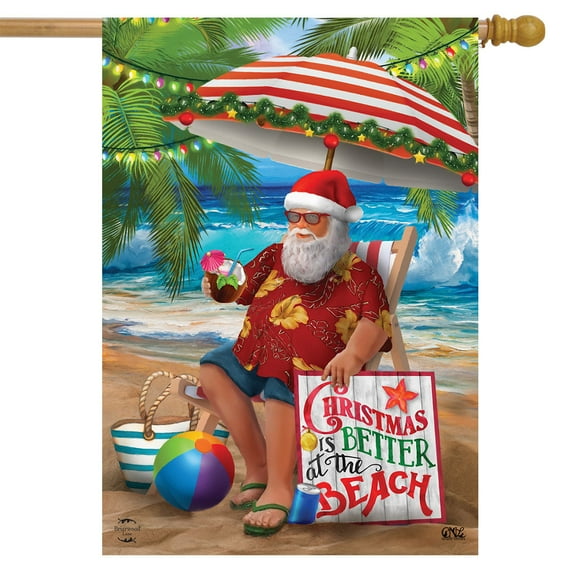 Briarwood Lane Beach Time Santa Christmas House Flag
