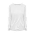 thumbnail image 4 of YEJIMAN Long Sleeve T-shirt, White V Neck T Shirts For Women, Womens Tunic Tops to Wear with Leggings Long Sleeve Thumb Hole Shirts Crew Neck Curved Hem, Big & Tall, 4 of 7