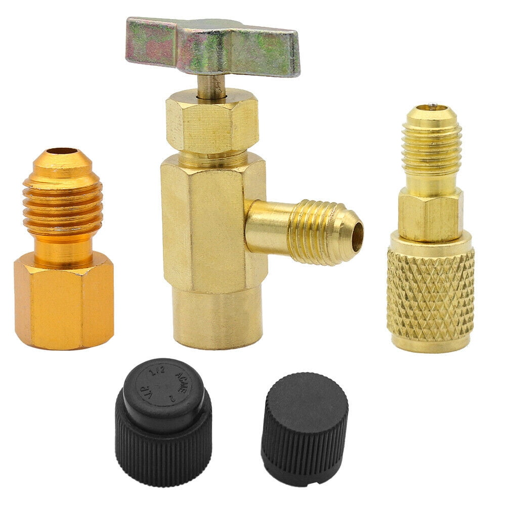 5Pcs R1234yf R134a R12 Refrigerant Can Tap Adapter Fittings 1//4SAE 1//2/" ACME Kit