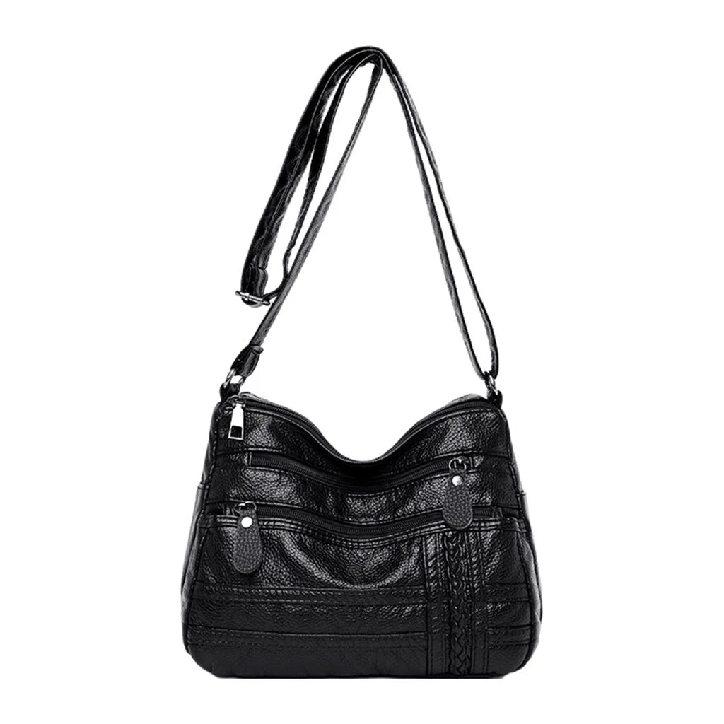 Women Crossboby Bag Soft PU Leather Shoulder Bag for Women Multi-Pocket Shoulder Handbags Pouch (Black)