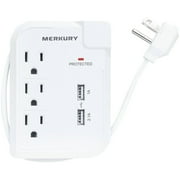 Angle View: Merkury MI-WC333-199 3-Outlet Travel Charger with Dual USB Ports