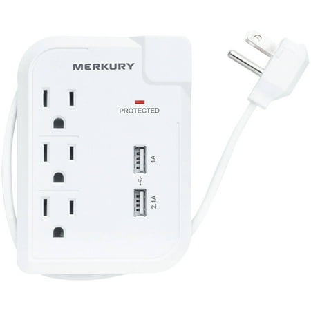 Merkury MI-WC333-199 3-Outlet Travel Charger with Dual USB Ports