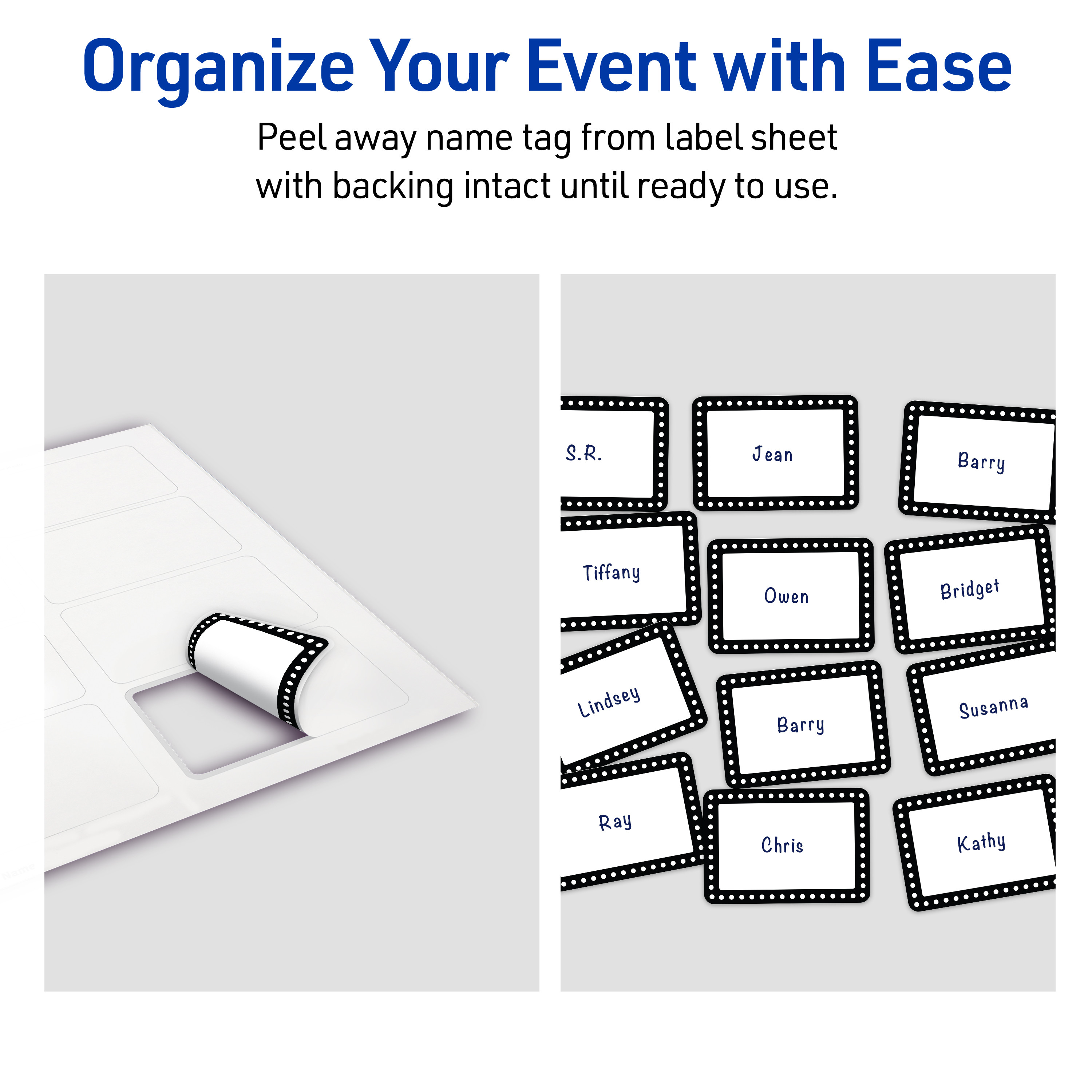 Avery Adhesive Name Tags, Matte White, Black & White Dots