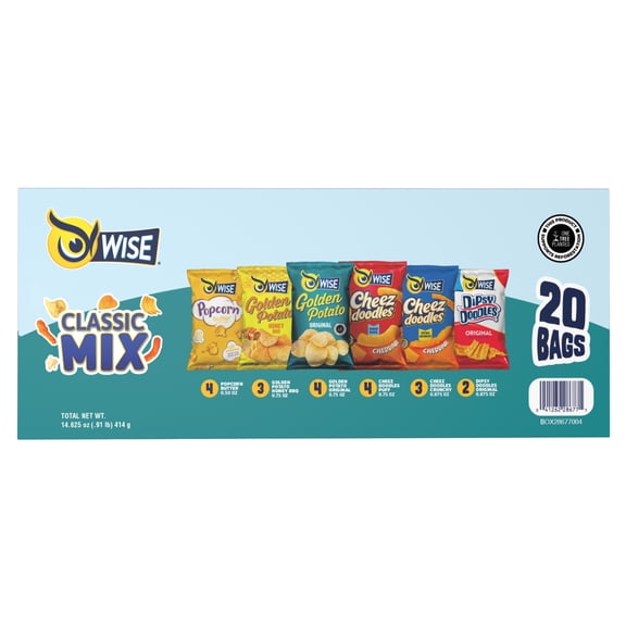 Wise Snacks Clasic Mix Variety Pack (20 Count), Gluten Free, Snack Size Chips Bulk Box, Perfect for Lunches and Snacks Single Serve Packs