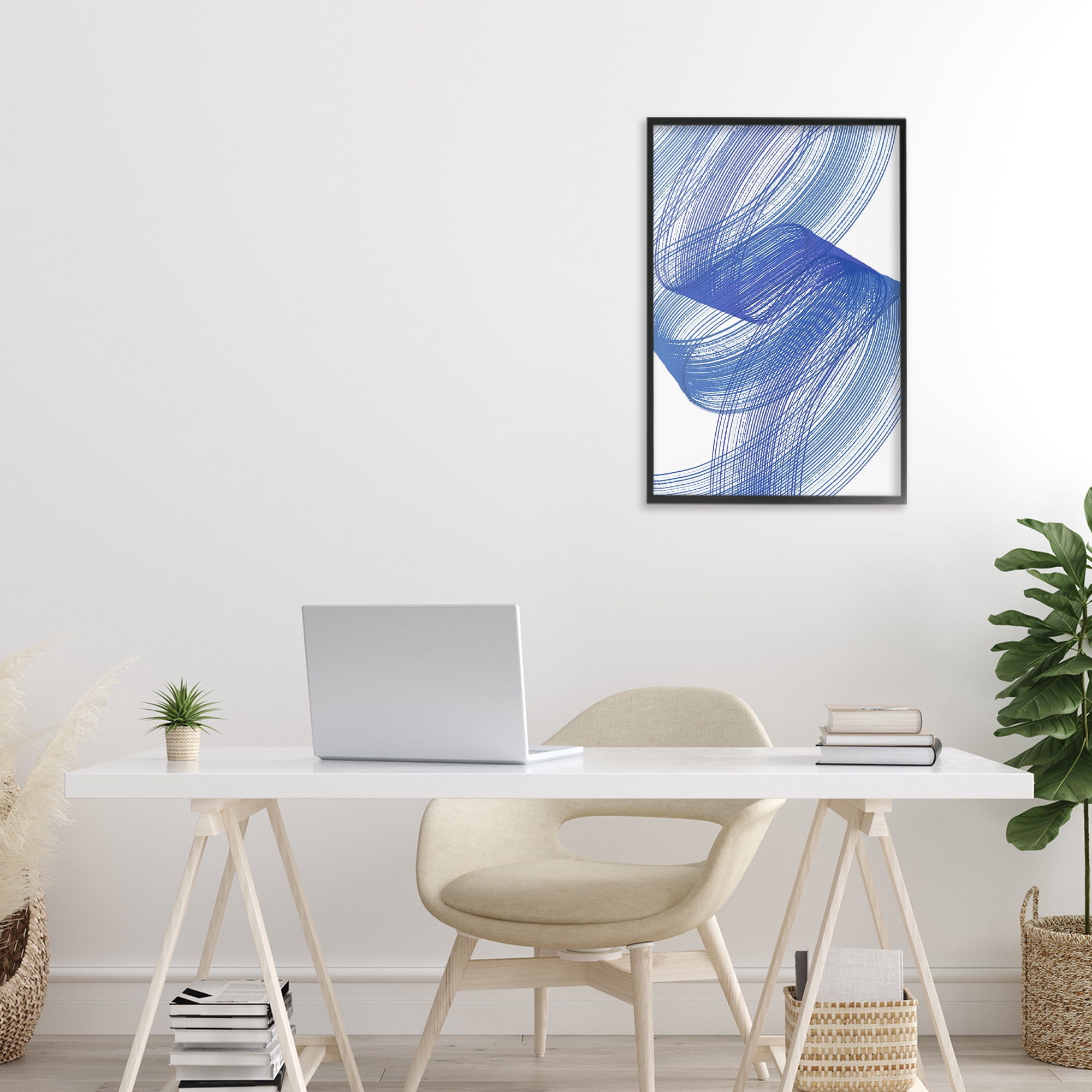 Stupell Industries Blue Lines Flowing In Motion Black Framed Giclee Art, design by Martina Pavlova
