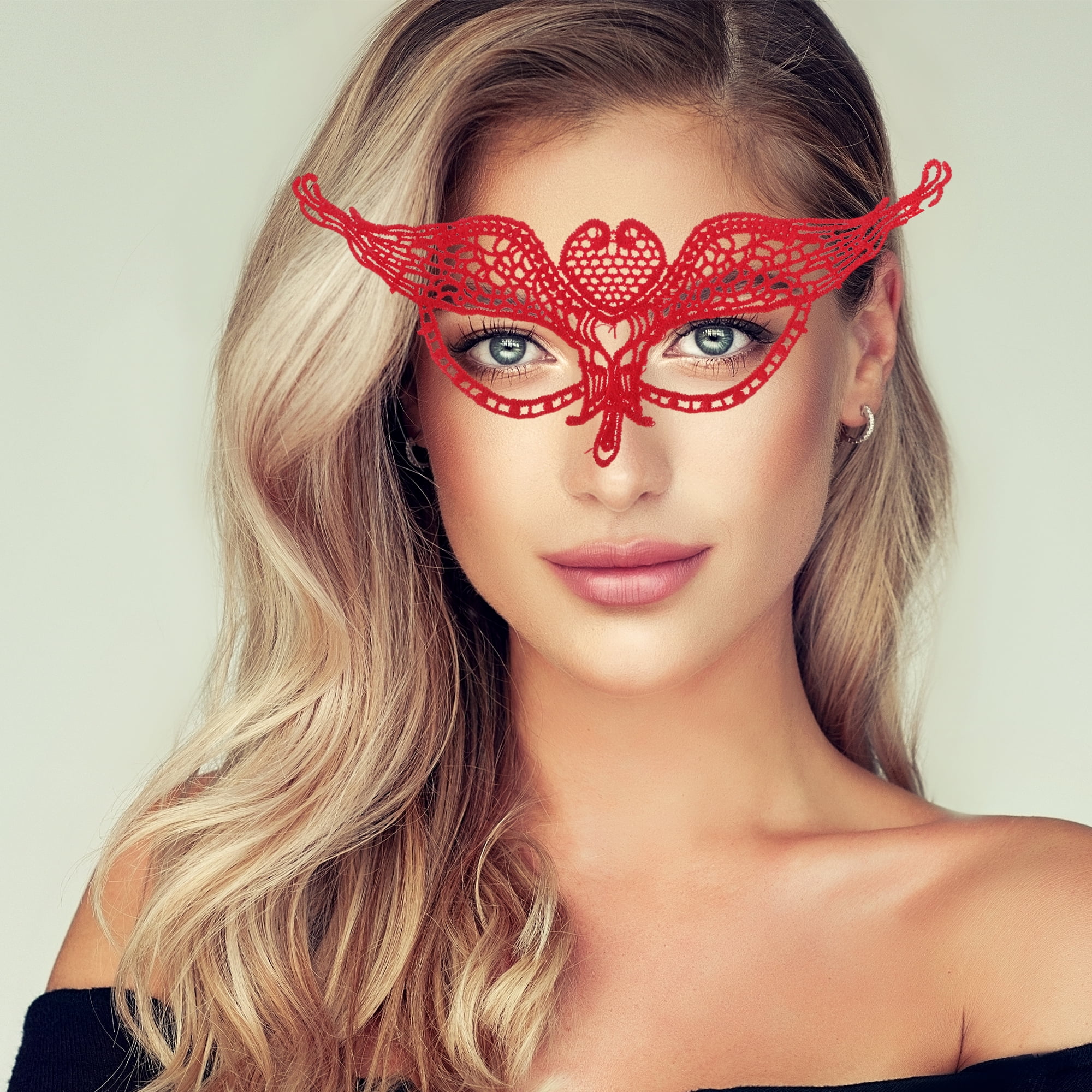 Unique Bargains 1 Pack Elegant Lace Half Face Party Mask Red Pattern 1