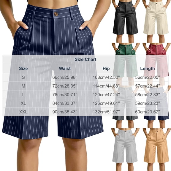 jjayotai Shorts for Women High Waist Pleated Shorts Wide Leg Loose Fitted Striped Short Summer Business Casual Shorts with Pockets