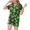 thumbnail image 3 of Odeerbi 2-12 Years Kids Boys Girls Summer St. Patrick's Day Satin Pajamas Notched Lapel Short Sleeve Loungewear Shorts Set Sleepwear Solid Color Pajama Sets Kids Boys Girls Clothes, 3 of 5