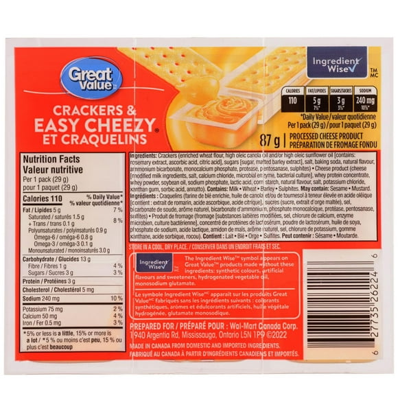 Great Value Crackers & Easy Cheezy, 87 g