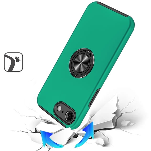 XPM for Apple iPhone 17E /16E Hybrid 360 Degree Rotatable Metal Invisible Ring Stand Holder Slim Fit Magnetic Car Mount Shockproof Phone Case Cover (Dark Green)