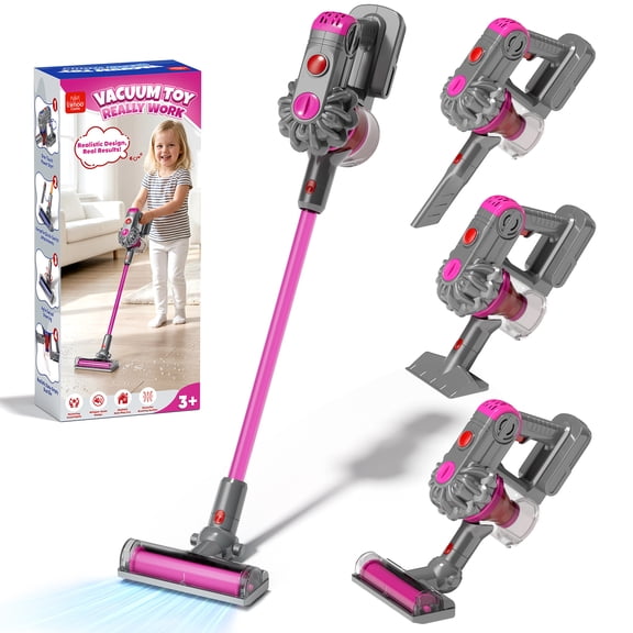 Toy Vacuum Cleaner for Kids, Cleaning Toy Set with Working Suction, Realistic 3-in-1 Vacuum Cleaner Toy for Toddler Cordless Home Cleaning Toy, Best Birthday Gifts for 2-5 Year Old Kids