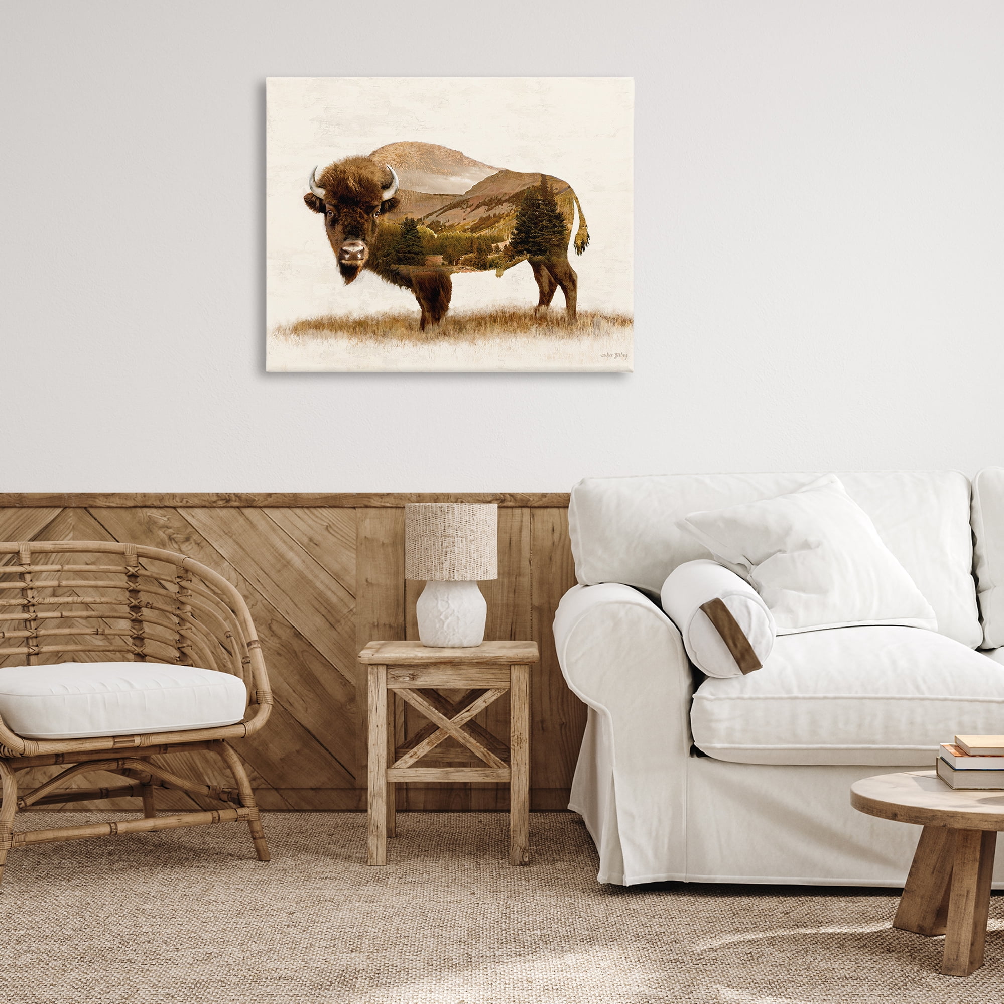 Stupell Industries Nature Patterned Bison Animals & Insects Painting Gallery Wrapped Canvas Art Print Wall Art, 40 x 30