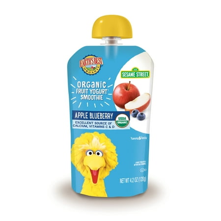 Earth's Best Organic Sesame Street Toddler Fruit Yogurt Smoothie, Apple Blueberry, 4.2 oz. (Best Yogurt For Toddlers Canada)