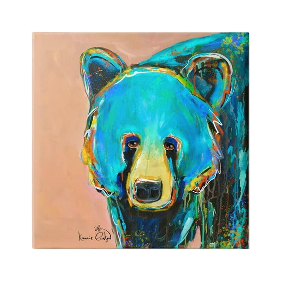 Stupell Industries Brilliant Blue Bear Gazing Street Style Graffiti Splatter Painting Gallery Wrapped Canvas Print Wall Art, Design by Karrie Evenson