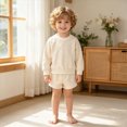 thumbnail image 2 of yboeqw Kids 2Pcs Winter Outfits Toddler Boys Long Sleeve Solid Clothing Crewneck T-Shirt and Comfy Shorts Clothes Set Khaki,Size 11-12Years, 2 of 5