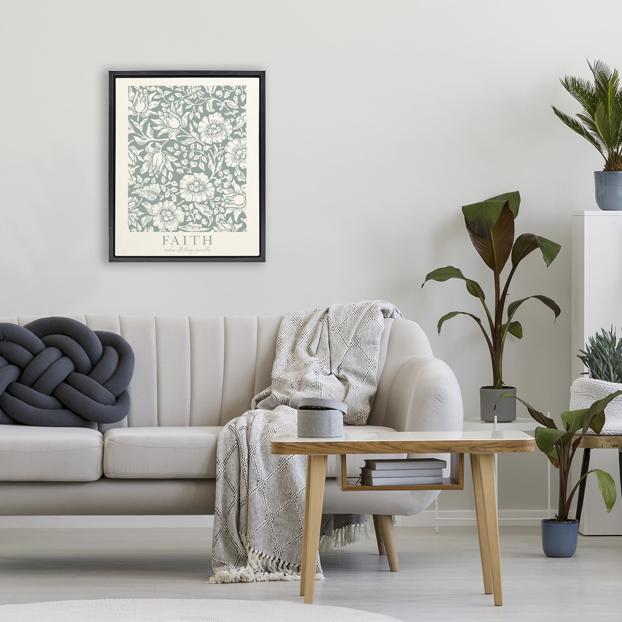 Stupell Industries Faith Quote with Floral Pattern Black Framed Floater Canvas Wall Art, design by Wild Apple Portfolio