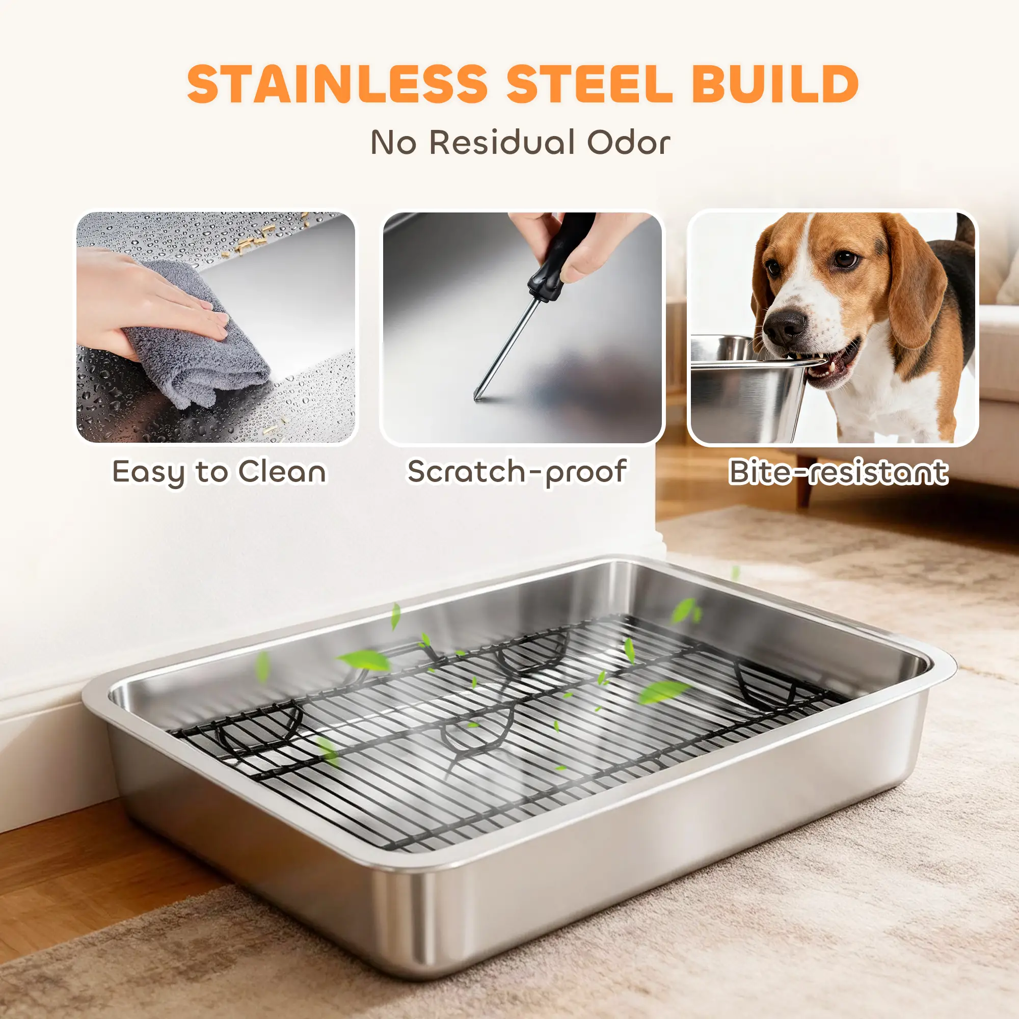 Silver Heavy-Duty Stainless Steel Dog Potty Tray, Elevated Grate Pet Toilet with Removable Tray, Indoor Outdoor Potty Solution for Small Medium Dogs