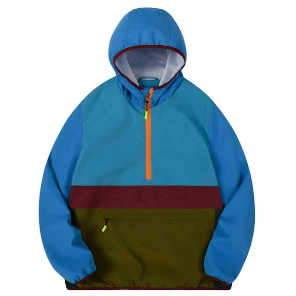 MADHERO Men's Pullover Windproof Jacket Lightweight Windbreaker with Hood Outdoor Hiking Travel Coat Blue Size S