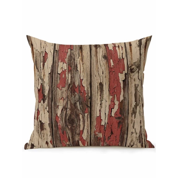 1 Pack Outdoor Throw Pillow, Red Brown Wooden Grain Waterproof Pillow with Insert Included, Farmhouse Vintage Country Textured Decorative Accent Cushion Sofa Pillows for Patio Porch, 18 x 18 In