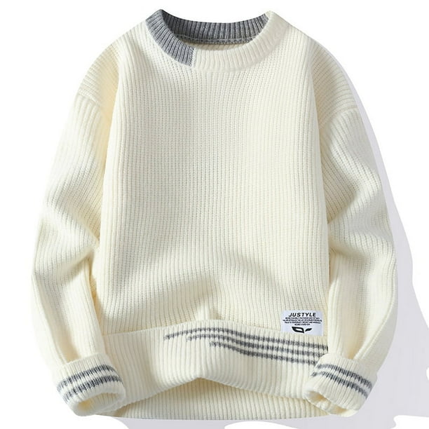 Men Retro Color Collision Twist Sweater Loose Fit Round Neck Knit Jumper Pullover Autumn Winter Casual 4 Colors Knitted Sweaters