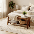 thumbnail image 6 of 43.3" Solid Wood Entryway Bench with Shoe Shelf, Farmhouse Indoor Bench for End of Bed, Dining Room, Living Room, Hallway, Brown, 6 of 7