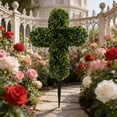 thumbnail image 3 of RICHMJ Artificial Greenery Cross Stake 23.62in, Faux Greenery Cross Design, Weather-Resistant Memorial Garden Stake for Outdoor, Yard, Cemetery, Church, Easter & Christian Home Decor, 3 of 9