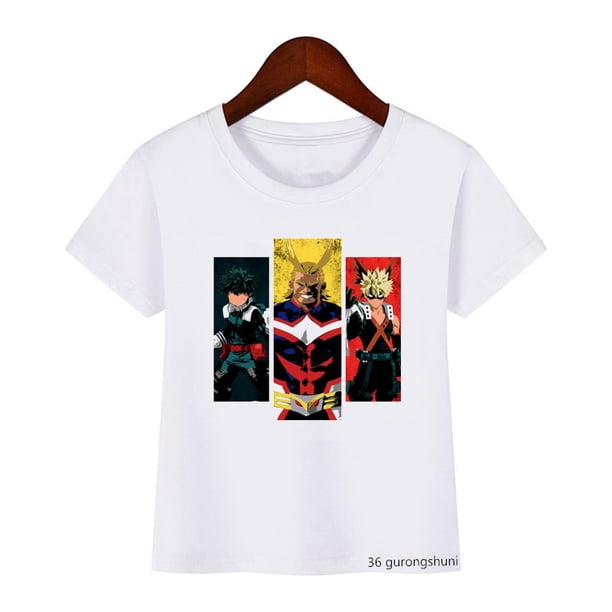 Divertido My Hero Academia Anime Japonés Impresión De Dibujos Animados Niños Camiseta Lindo Niño Tops Verano Harajuku Blanco Niñas Streetwear drop Envío