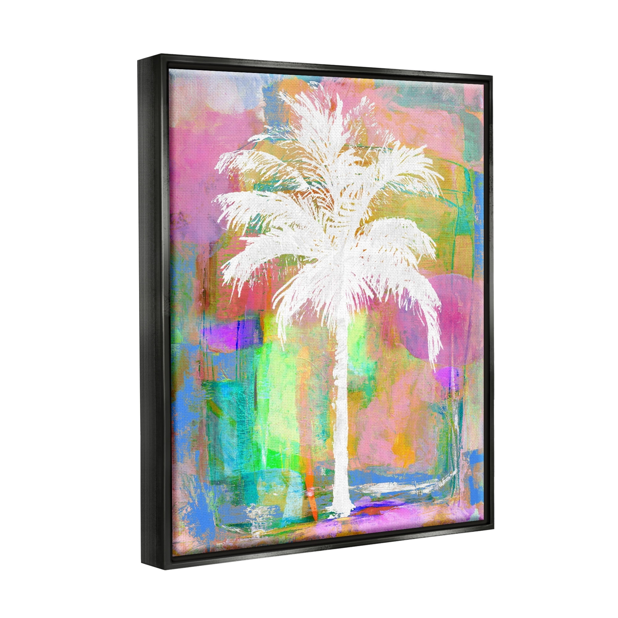 Stupell Industries Modern Palm Tree Silhouette Vivid Blocked Hues Painting Jet Black Floating Framed Canvas Print Wall Art, Design by Kristen Dew