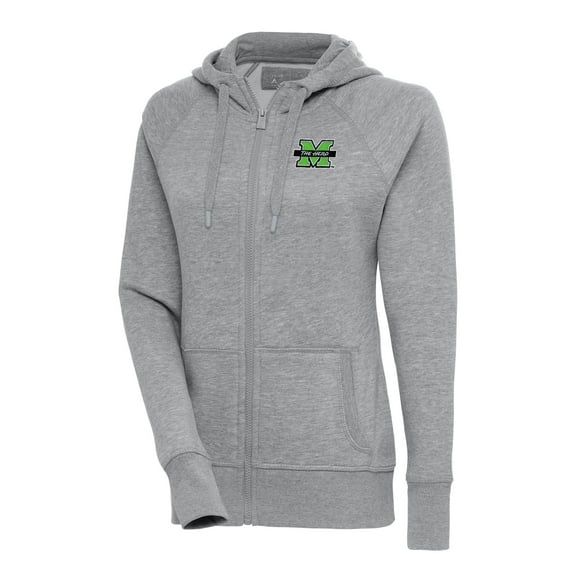 Women's Antigua Heather Gray Marshall Thundering Herd Victory Full-Zip Hoodie