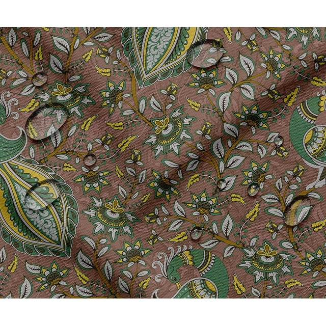 Tissu Taffetas Imperméable d'Extérieur par 3 Yard - Soimoi Imprimé Feuilles Brun / Résistant aux UV / Idéal pour Housses de Coussins, Imperméables, Rideaux de Douche et Plus / Largeur 56 Pouces