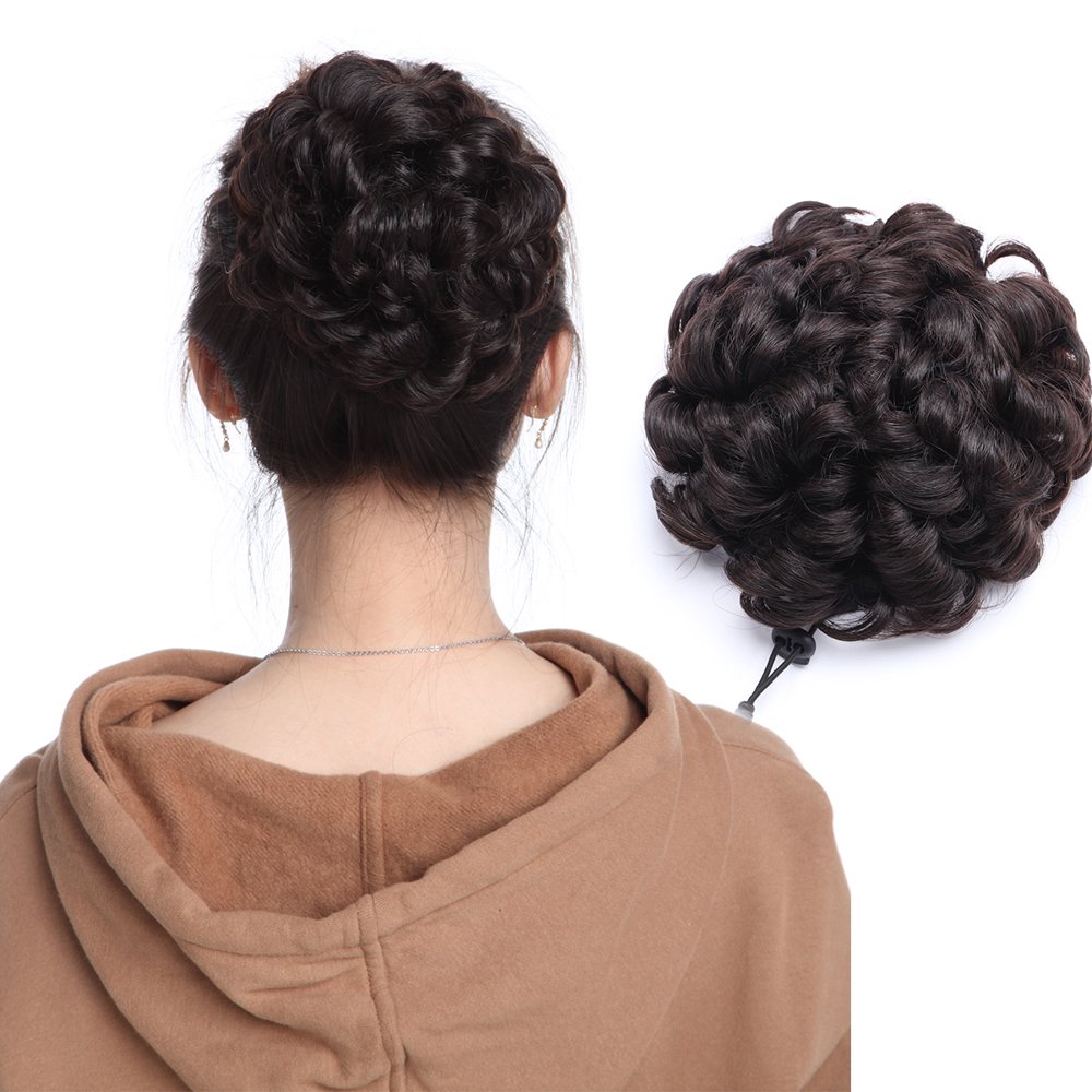 Snoilite Messy Human Hair Bun Extension Wavy Curly Donut