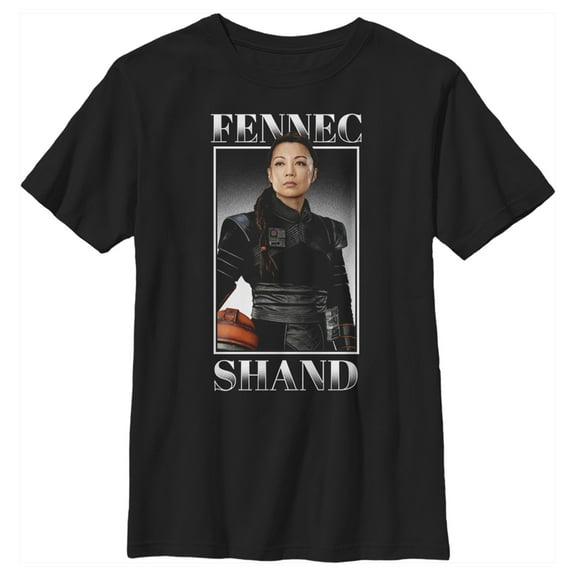Boy's Star Wars: The Mandalorian Fennec Shand Portrait  Graphic Tee Black Medium