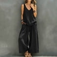 thumbnail image 4 of sdhkgrrt Women's 2 Piece Lounge Outfit V Neck Sleeveless Tank Matching Wide Leg Pants Loose Boho Vacation Casual Set Solid Travel Tracksuit Clothing, Black 2XL, 4 of 7