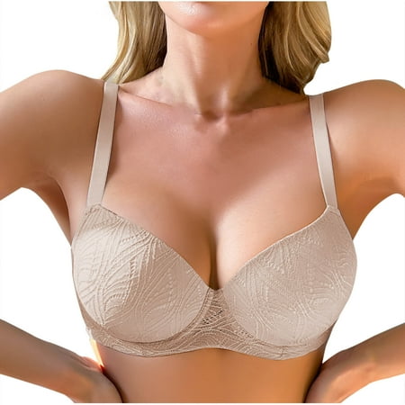 Yyeselk Women s Push Up Bra Lace Underwire Bra Lift Up Plunge Bra Seamless Comfortable Everyday Bras Khaki 80B