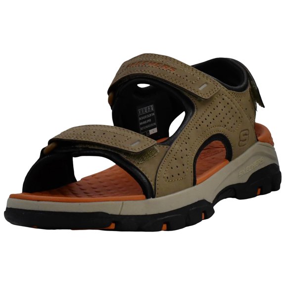 Skechers TresMen-Garo Slip on Sandals for Men Hook Loop Closure Synthetic Upper Cushioned Foam Footbed Open Toe Shock Absorbing Midsole Rubber Outsole