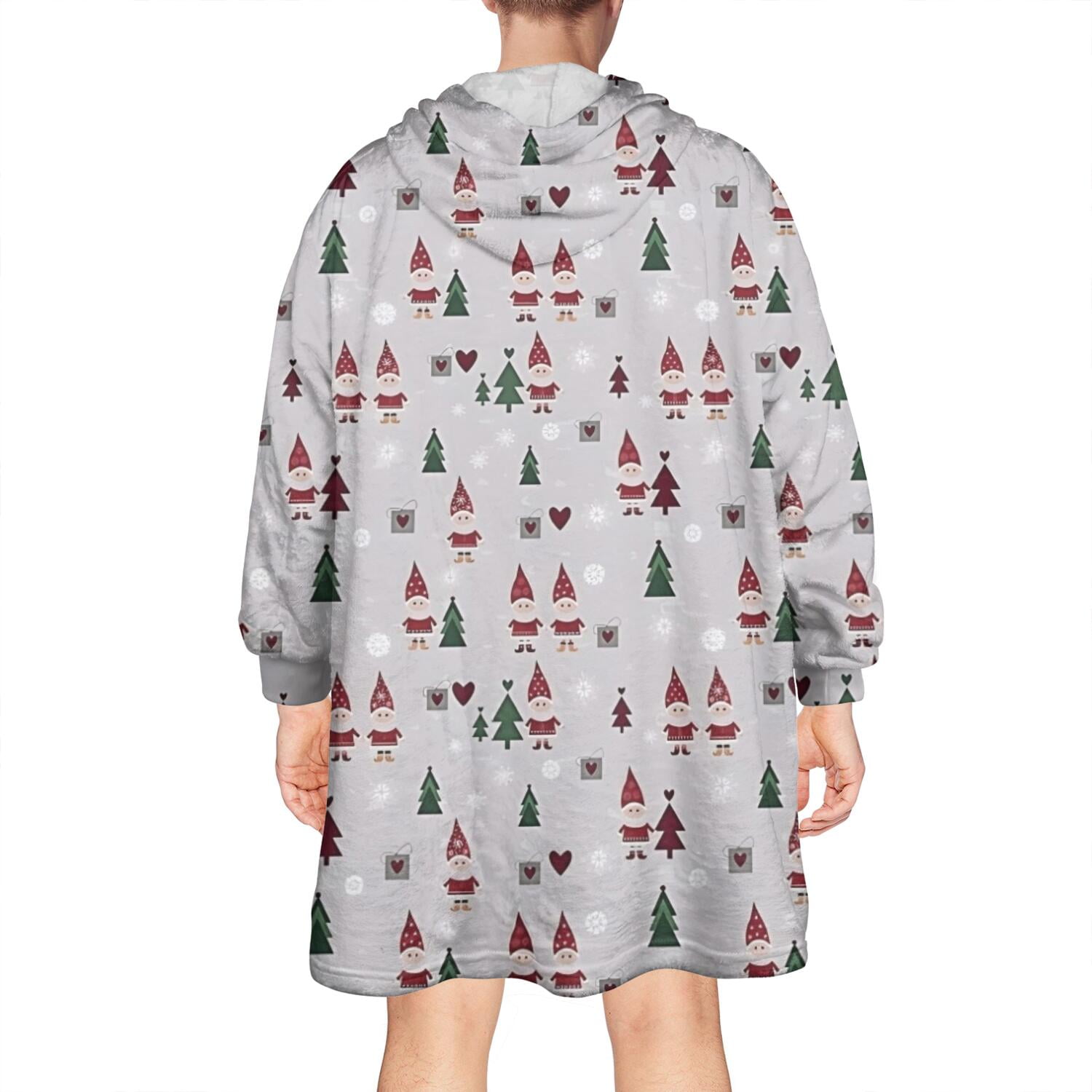 Wearable Oversized Blanket,Gray Christmas Gnome and Tree Pattern Wearable Blanket Hoodie for Adults,Cozy Hooded Blankets with Super Pockets,Super Warm Fuzzy Pullover for Women & Men