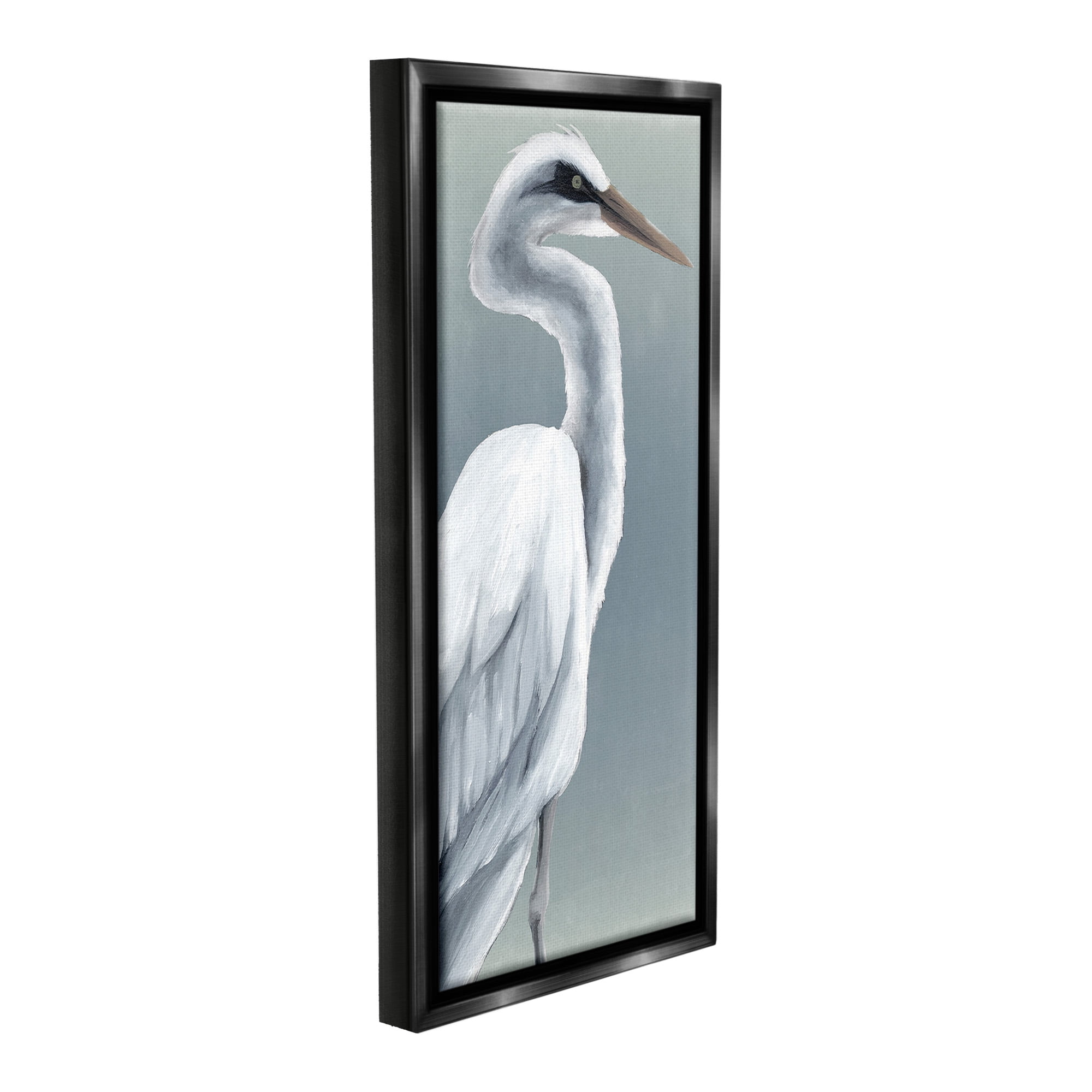 Stupell Industries White Heron Portrait Animals & Insects Painting Black Floater Framed Canvas Art Print Wall Art, 14 x 31