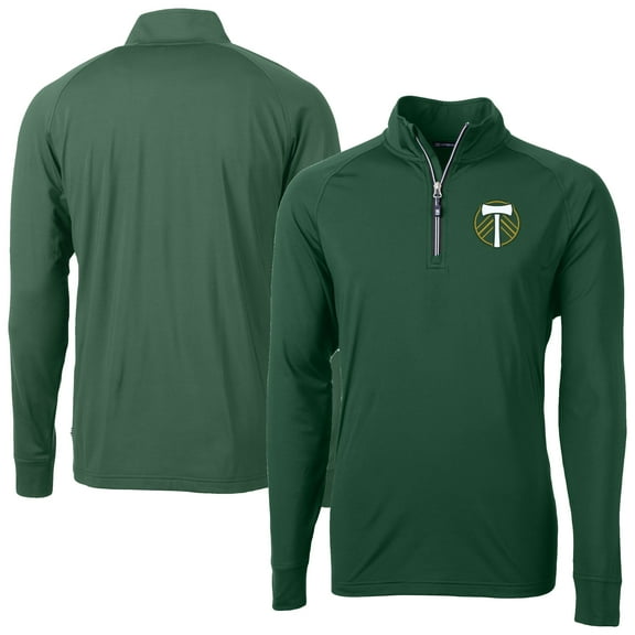 Men's-Cutter & Buck  Hunter Green Portland Timbers Adapt Eco Knit Stretch Recycled Raglan Quarter-Zip Top