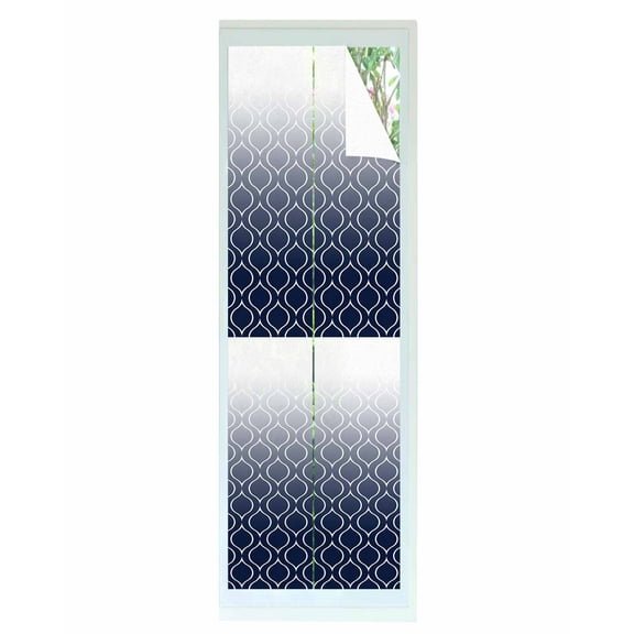 Window Privacy Film Morocco Blue Gradient Stained Glass Window Film Decorative Sun Block Window Cover Geometric Modern Simple Check Window Clings Static Adhesive Sticker for Bathroom 17.7"x78.7"