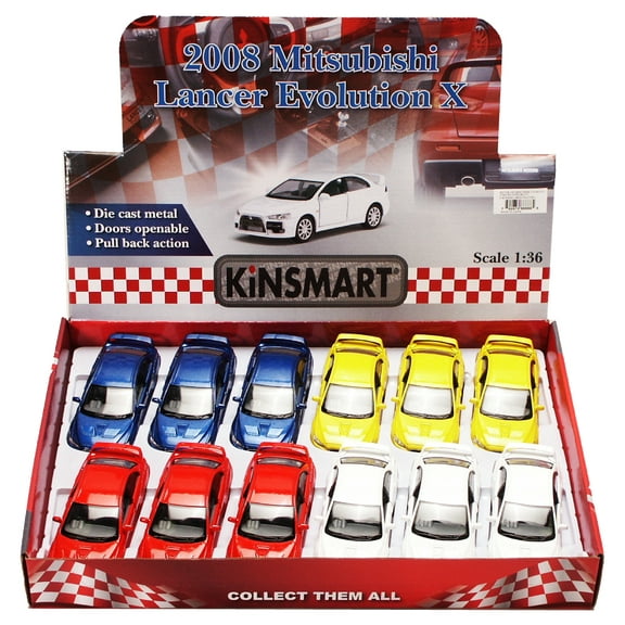 2008 Mitsubishi Lancer Evolution X Diecast Car Package - Box of 12 1/36 scale Diecast Model Cars, Assorted Colors