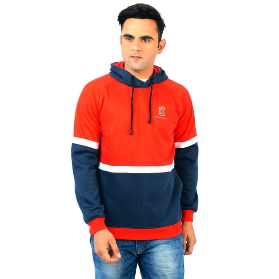 Chanda Khuba Hoodies for Men Olive and Red Fleece Blend Full Sleeve Sweatshirt for Men - CKHD05-03-S
