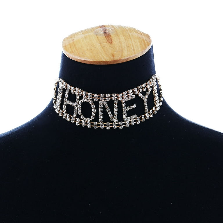 Rhinestone Shiny Choker Necklace For Girls Sexy Punk Letter Night