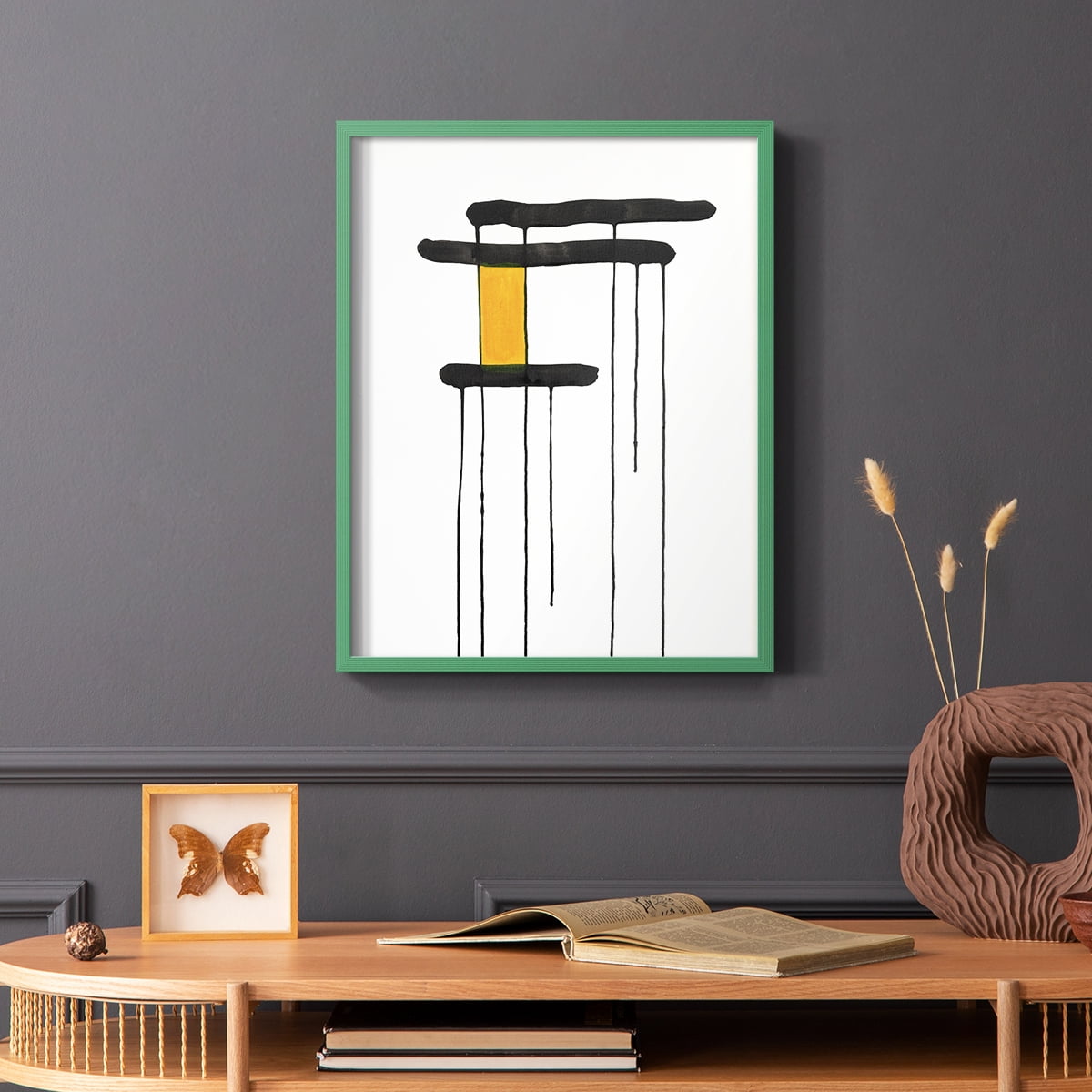 Golden Waterfall I in Green Solid Wood 11 x 14 Framed Print
