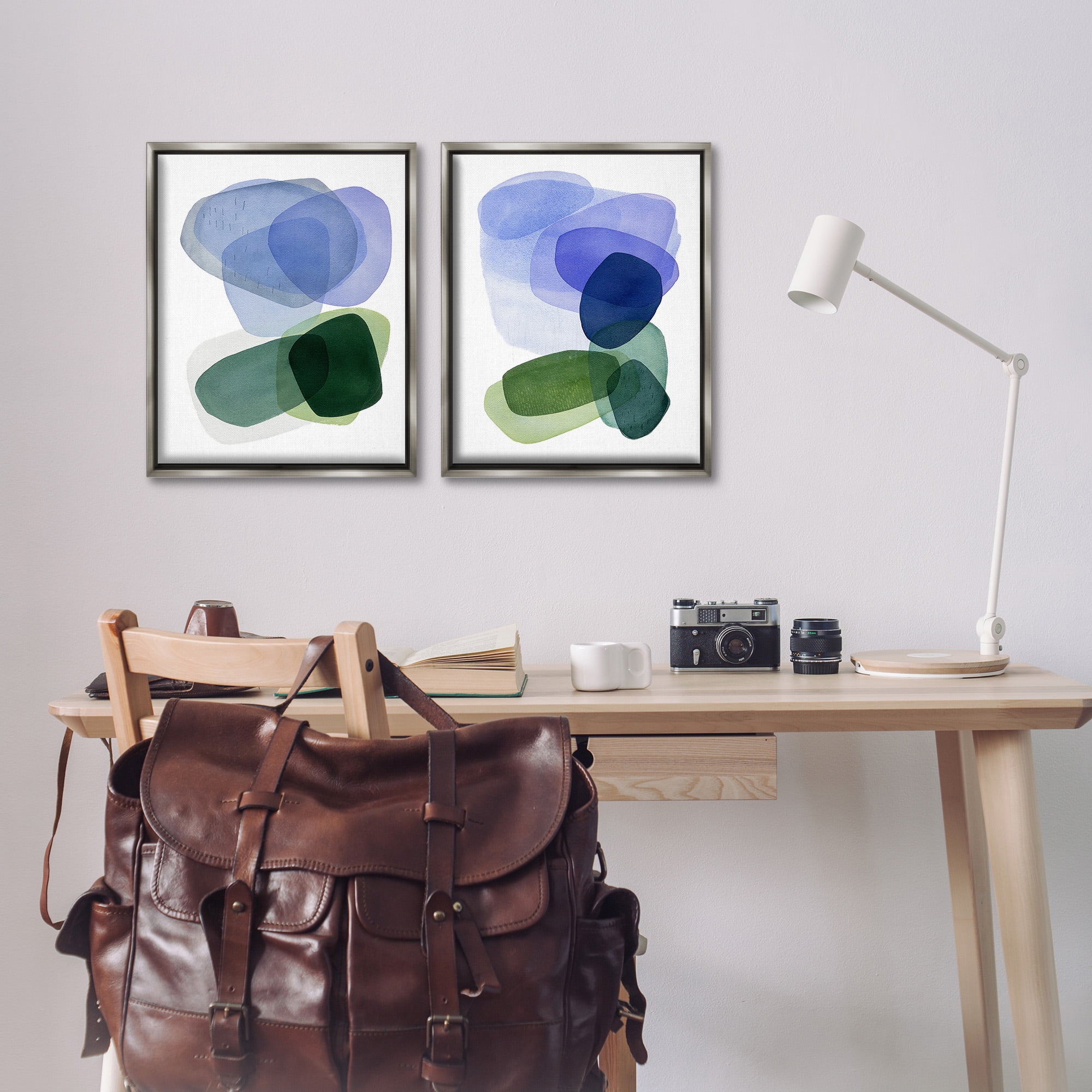 Stupell Industries Minimal Oblong Shapes Abstract Painting Gray Floater Framed Canvas Art Print Wall Art, 17 x 21, Set of 2