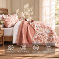 thumbnail image 4 of Regency Heights Twin Size Quilt Set, 3-Piece Lightweight Reversible Floral Coverlet Bedding Set, Coral Botanical Garden Print Quilt Bedspread with Matching Pillow Sham, 4 of 9