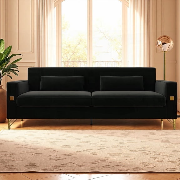 Luxury 3-Seat Velvet Sofa - Gold Accents - Plush Cushions & Removable - For Living & Office - Comfort & Durability