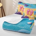 thumbnail image 4 of Manfei Sea Beach Flip Flops Quilt King,Beautiful Plant King Coverlet Set,Pink Blue,3pcs, 4 of 7