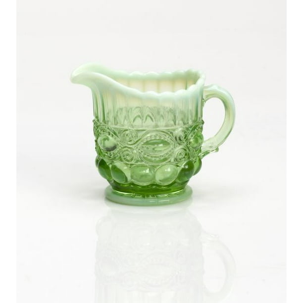 Mosser Glass Eye Winker Opal 2 Handled Sugar Bowl with Lid in Green